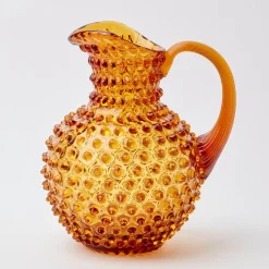 Amber Hobnail Jug And Glasses (Set Of 6)