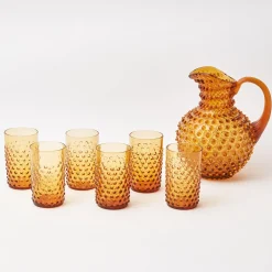 Amber Hobnail Jug And Glasses (Set Of 6)