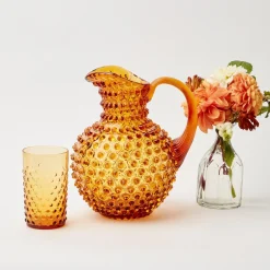Amber Hobnail Jug And Glasses (Set Of 6)
