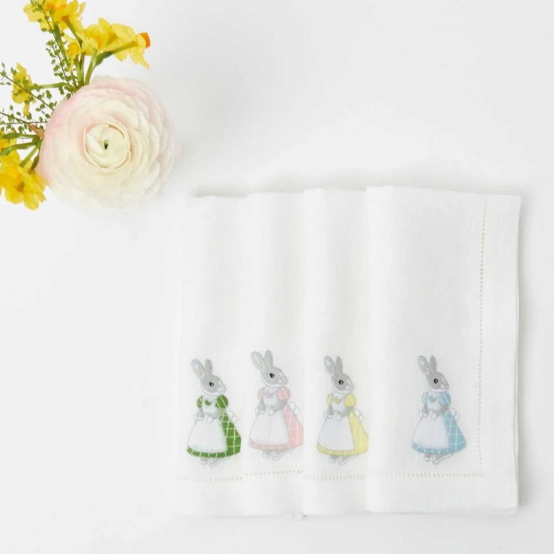 Assorted White Linen Rabbit Napkins (Set Of 4)