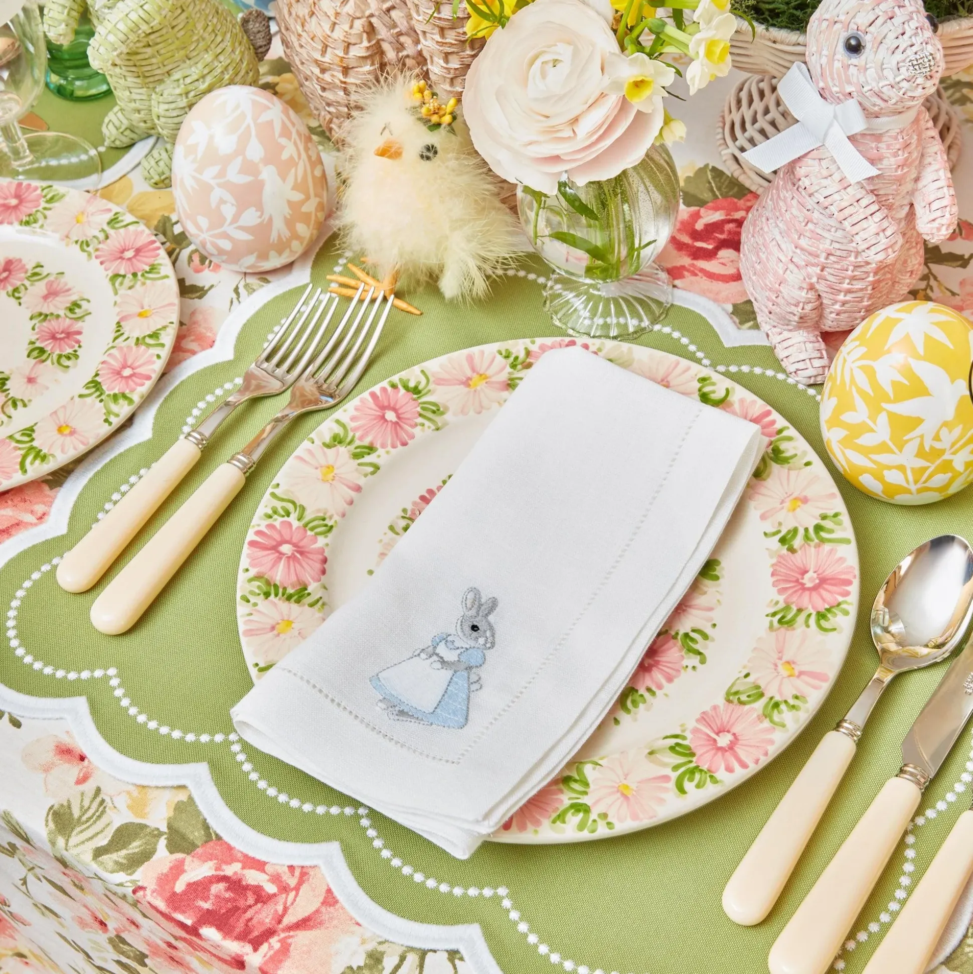 Assorted White Linen Rabbit Napkins (Set Of 4)