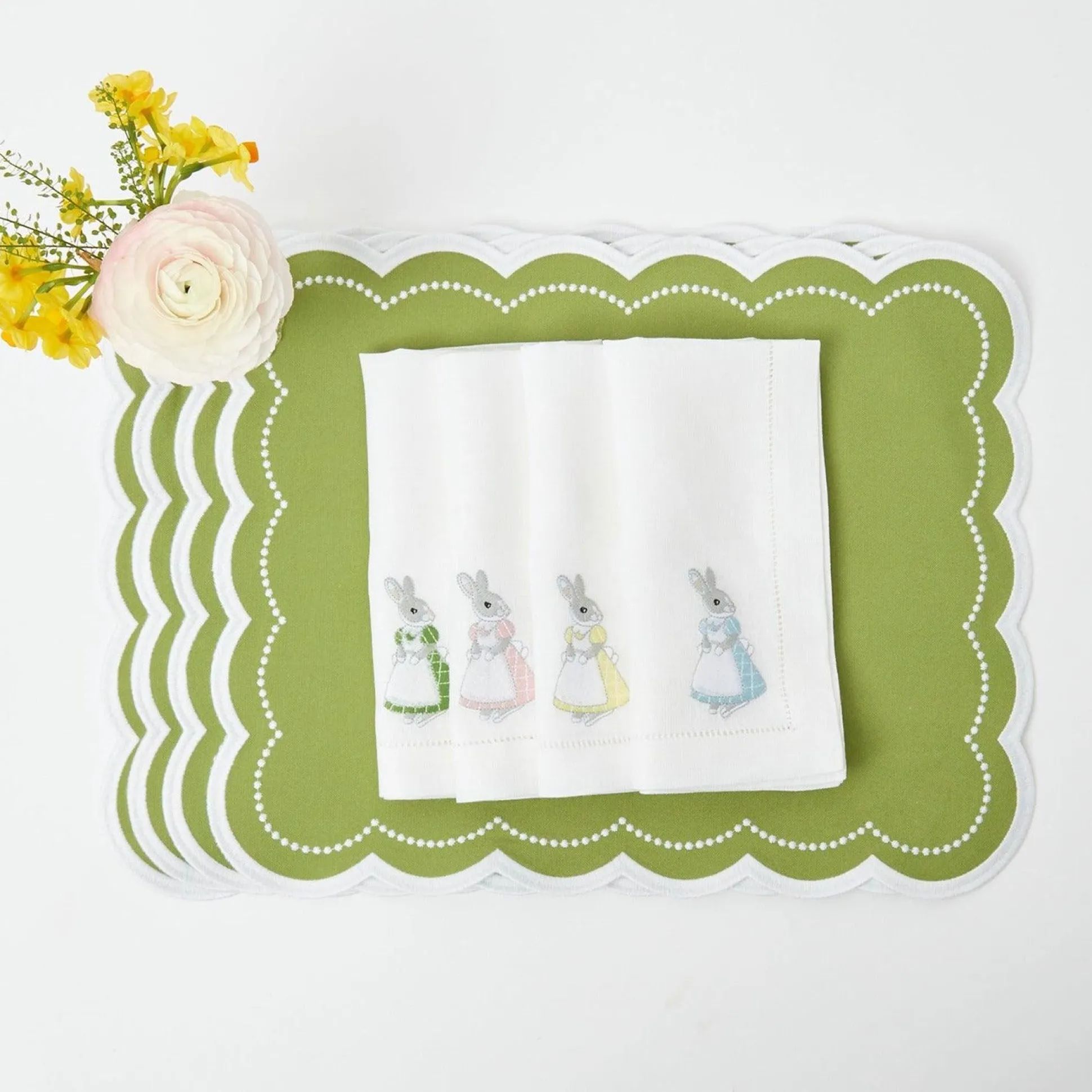 Assorted White Linen Rabbit Napkins (Set Of 4)