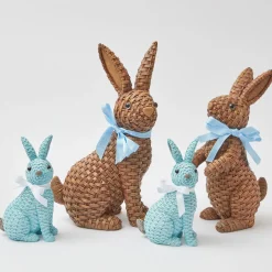 Blue & Brown Rattan Rabbit Family