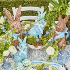 Blue & Brown Rattan Rabbit Family