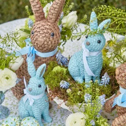 Blue & Brown Rattan Rabbit Family