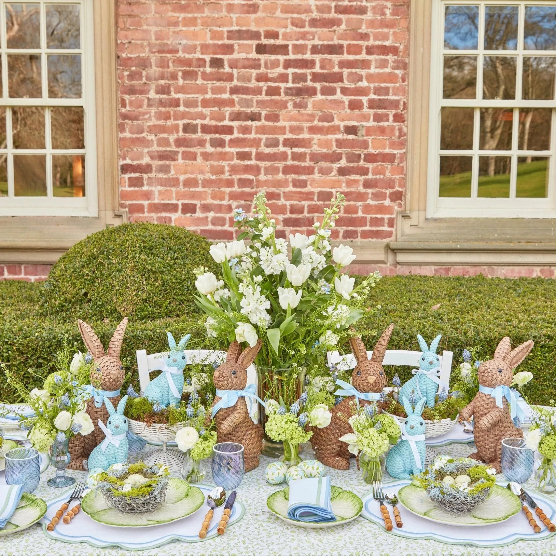 Blue & Brown Rattan Rabbit Family