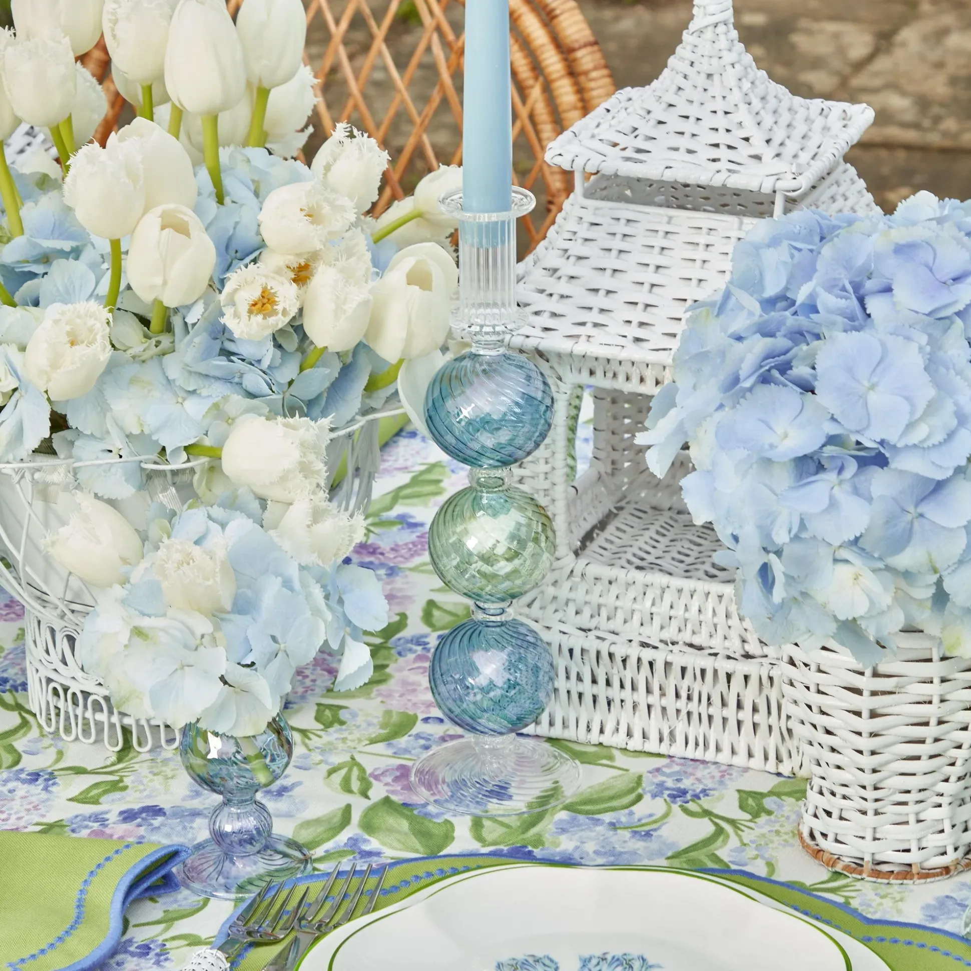 Blue & Green Camille Candle Holder (Pair)