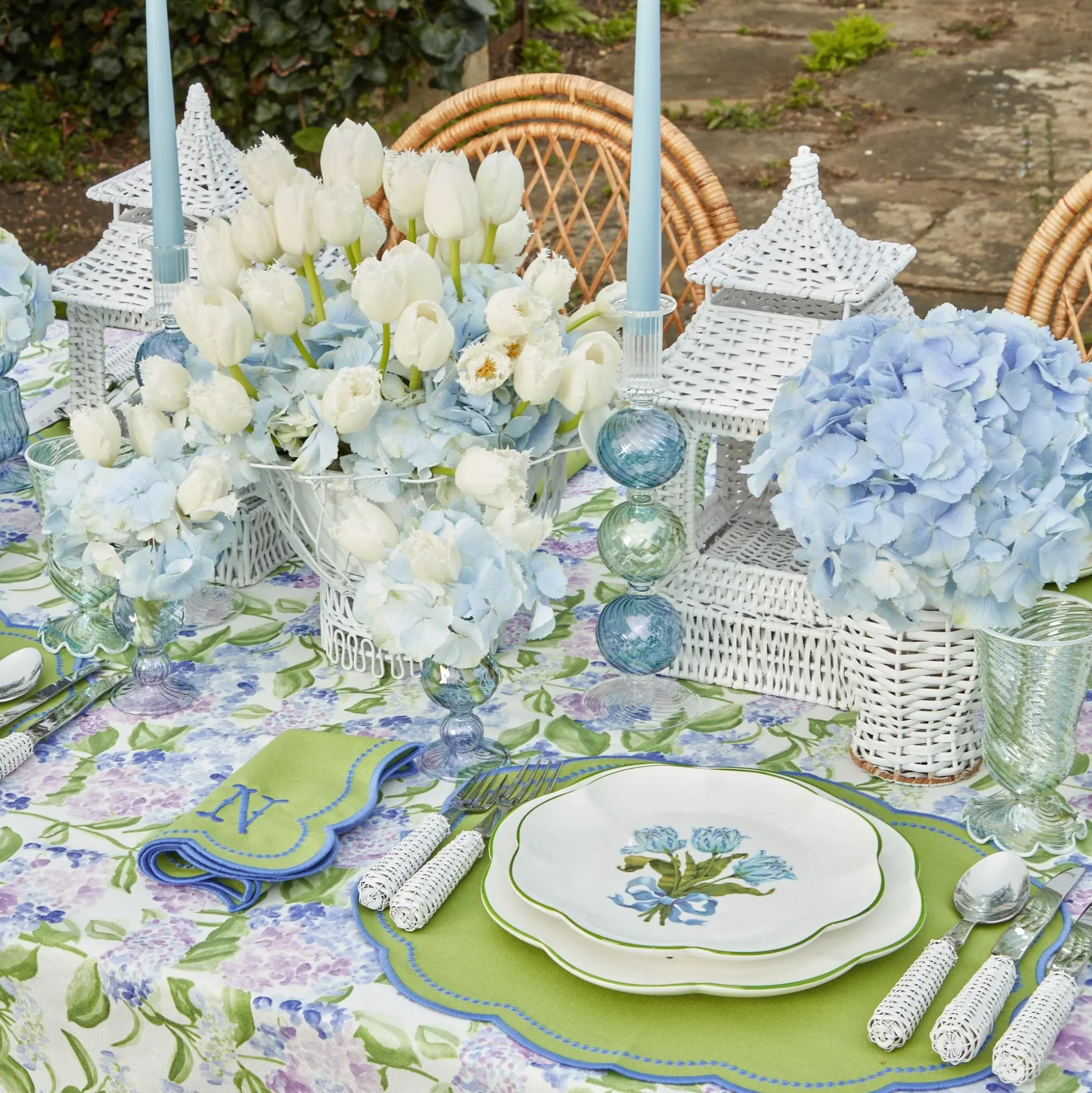 Blue & Green Camille Candle Holder (Pair)