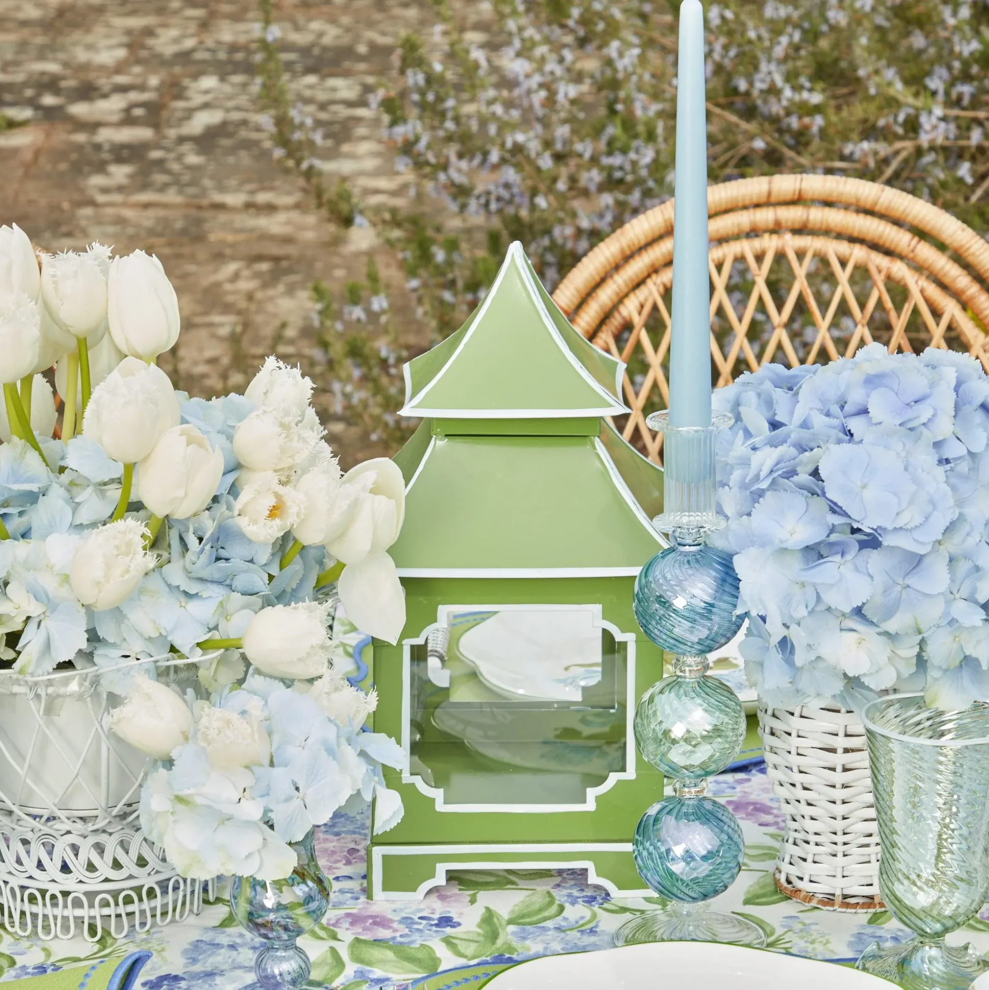 Blue & Green Camille Candle Holder (Pair)