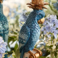 Blue & White Parrot Candle Holder (Pair)