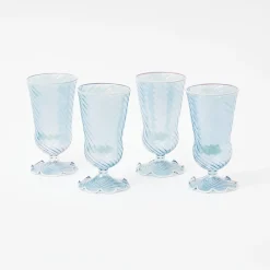 Blue And White Rim Frilled Glasses (Set Of 4)