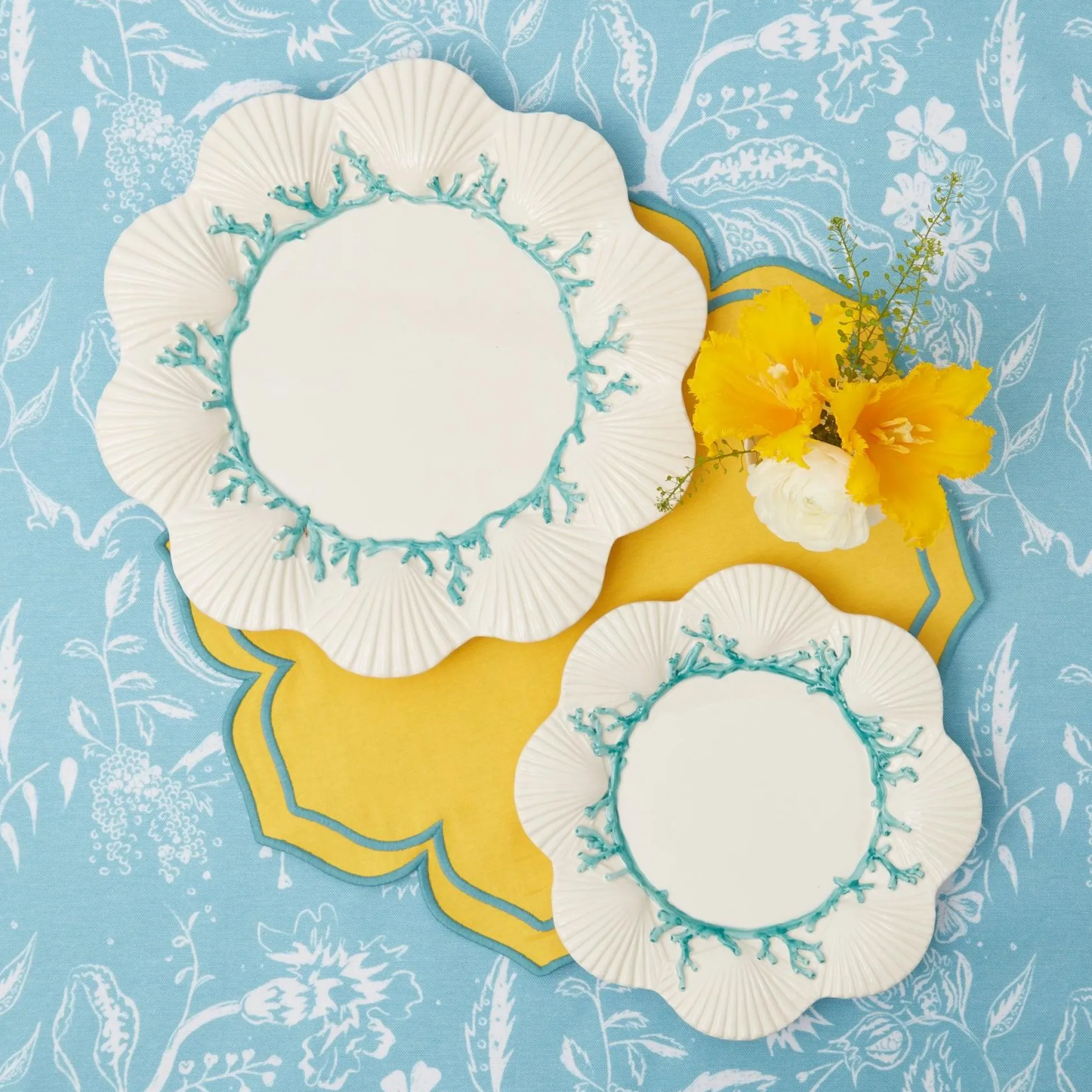 Blue Coral Dinner & Starter Plates (Set Of 8)