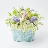 Blue Floral Tole Scalloped Planter