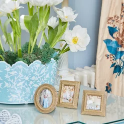 Blue Floral Tole Scalloped Planter