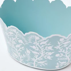 Blue Floral Tole Scalloped Planter