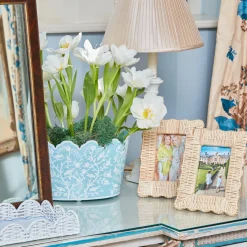 Blue Floral Tole Scalloped Planter