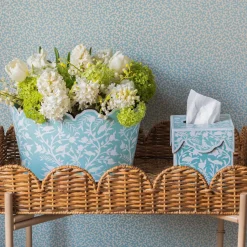 Blue Floral Tole Scalloped Planter