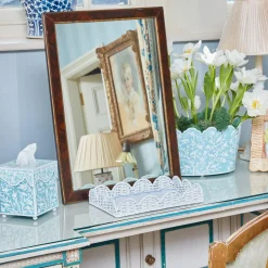 Blue Floral Tole Tissue Box