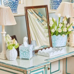 Blue Floral Tole Tissue Box