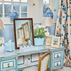 Blue Floral Tole Tissue Box