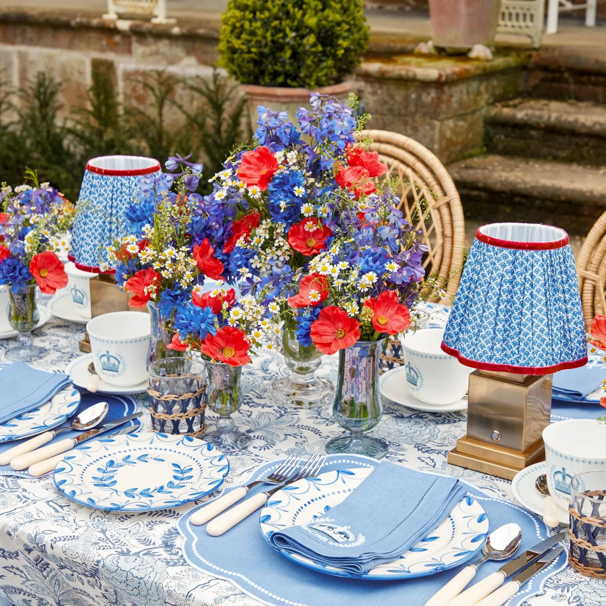 Blue Fluted Vase Set