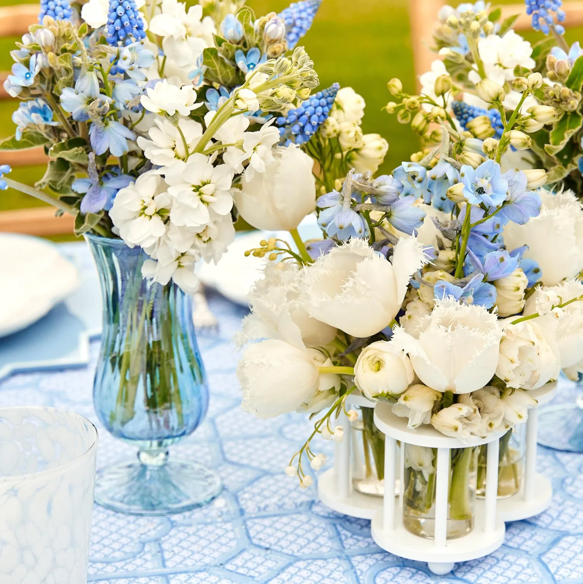 Blue Fluted Vases (Pair)