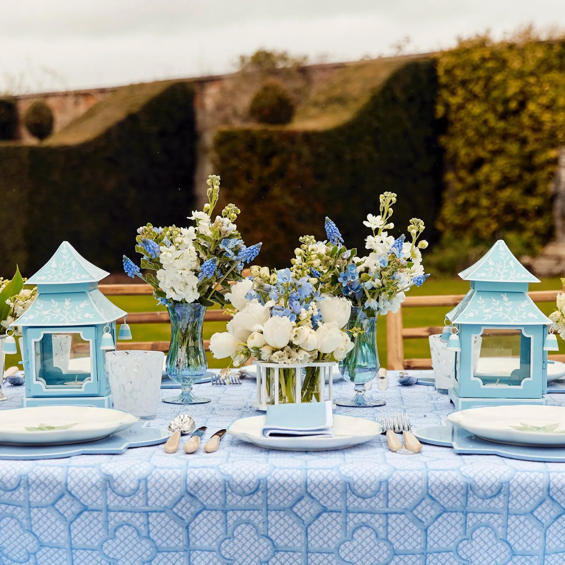 Blue Fluted Vases (Pair)