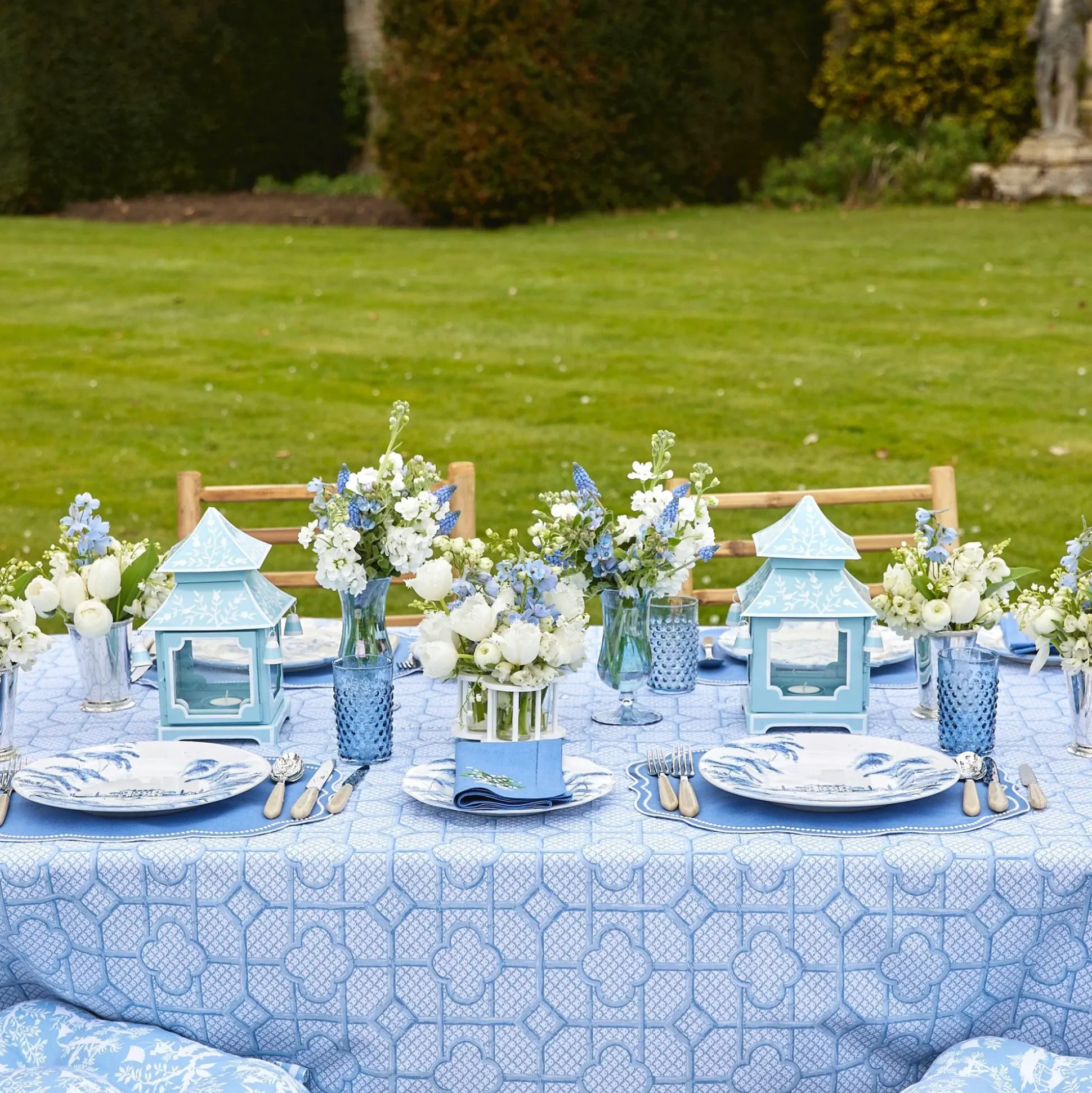 Blue Fluted Vases (Pair)