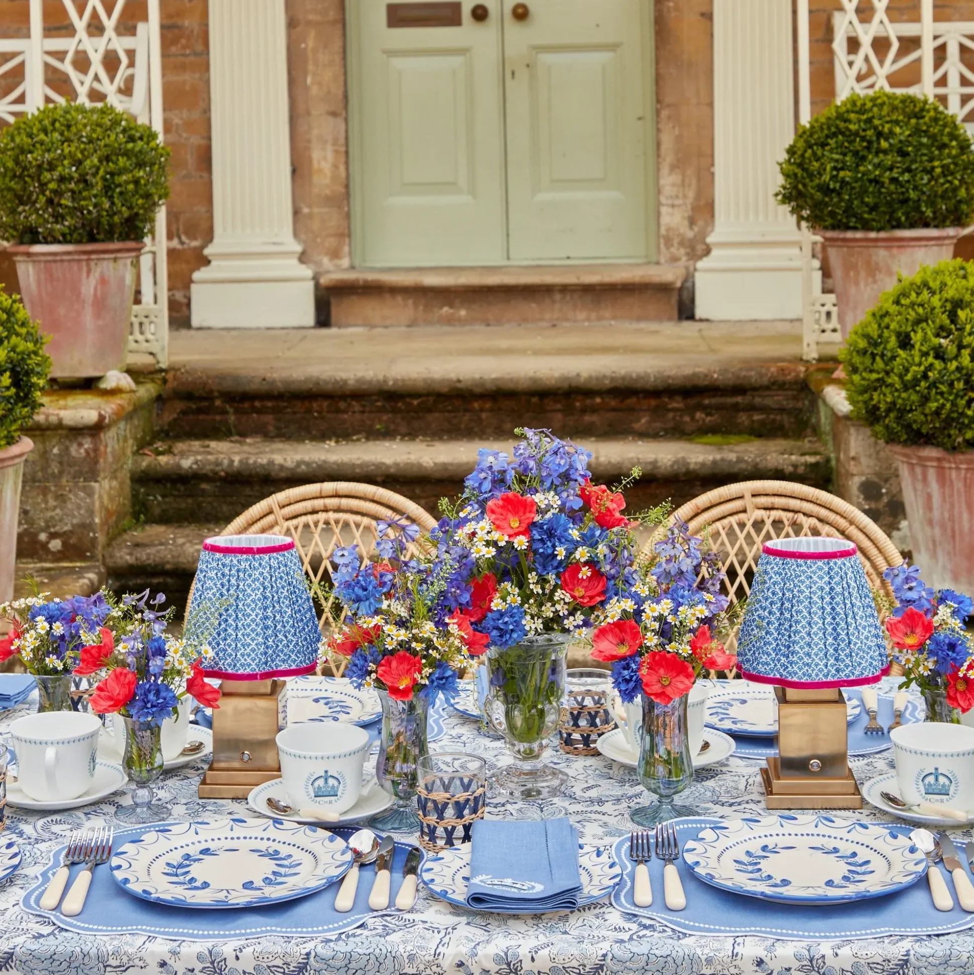 Blue Fluted Vases (Pair)