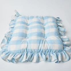 Blue Gingham Ruffle Seat Pad Cushion