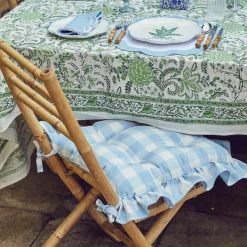 Blue Gingham Ruffle Seat Pad Cushion