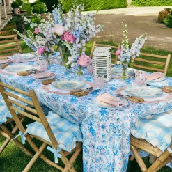 Blue Gingham Ruffle Seat Pad Cushion (Set Of 4)