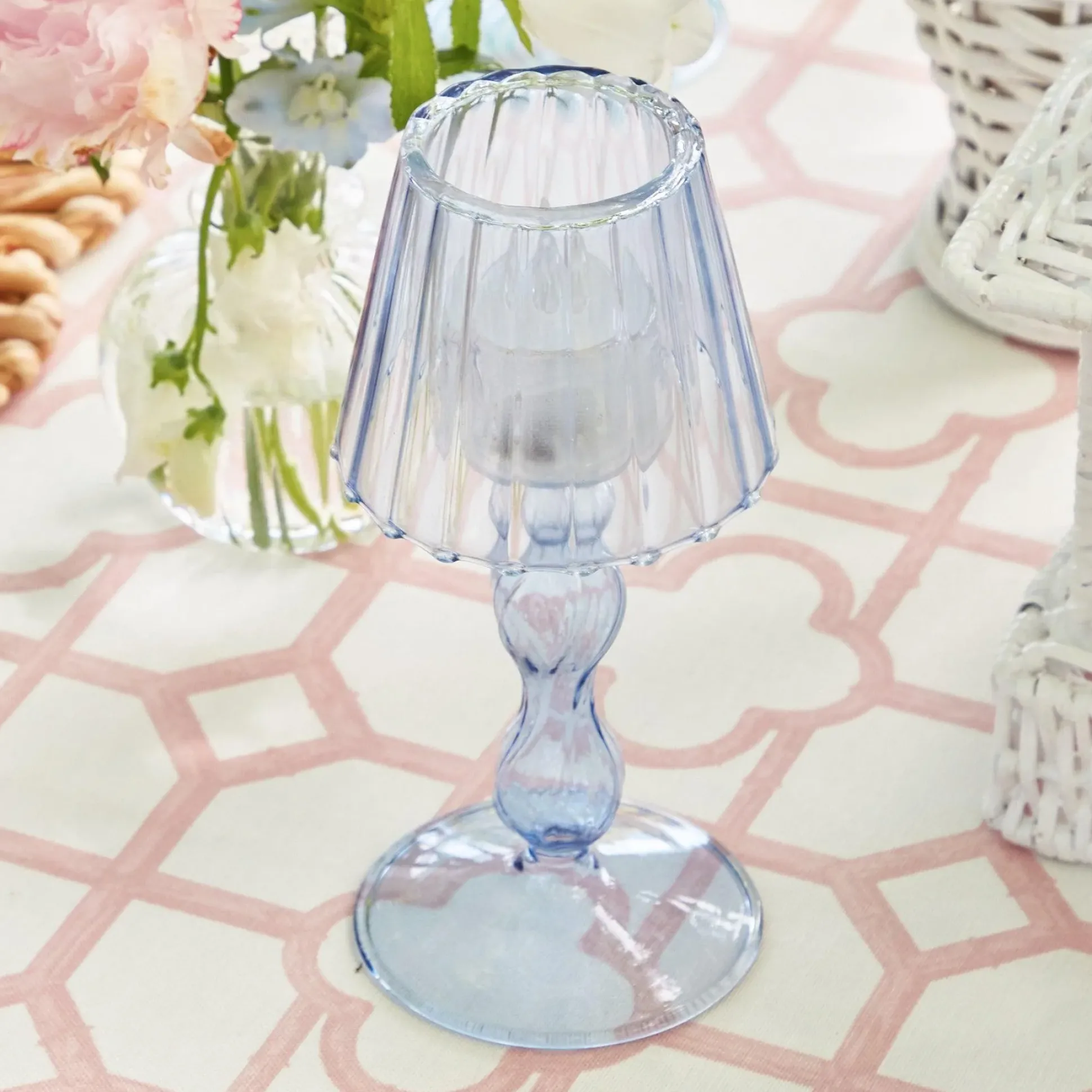 Blue Glass Lantern Tea Light Holder (Pair) - 18 Cm