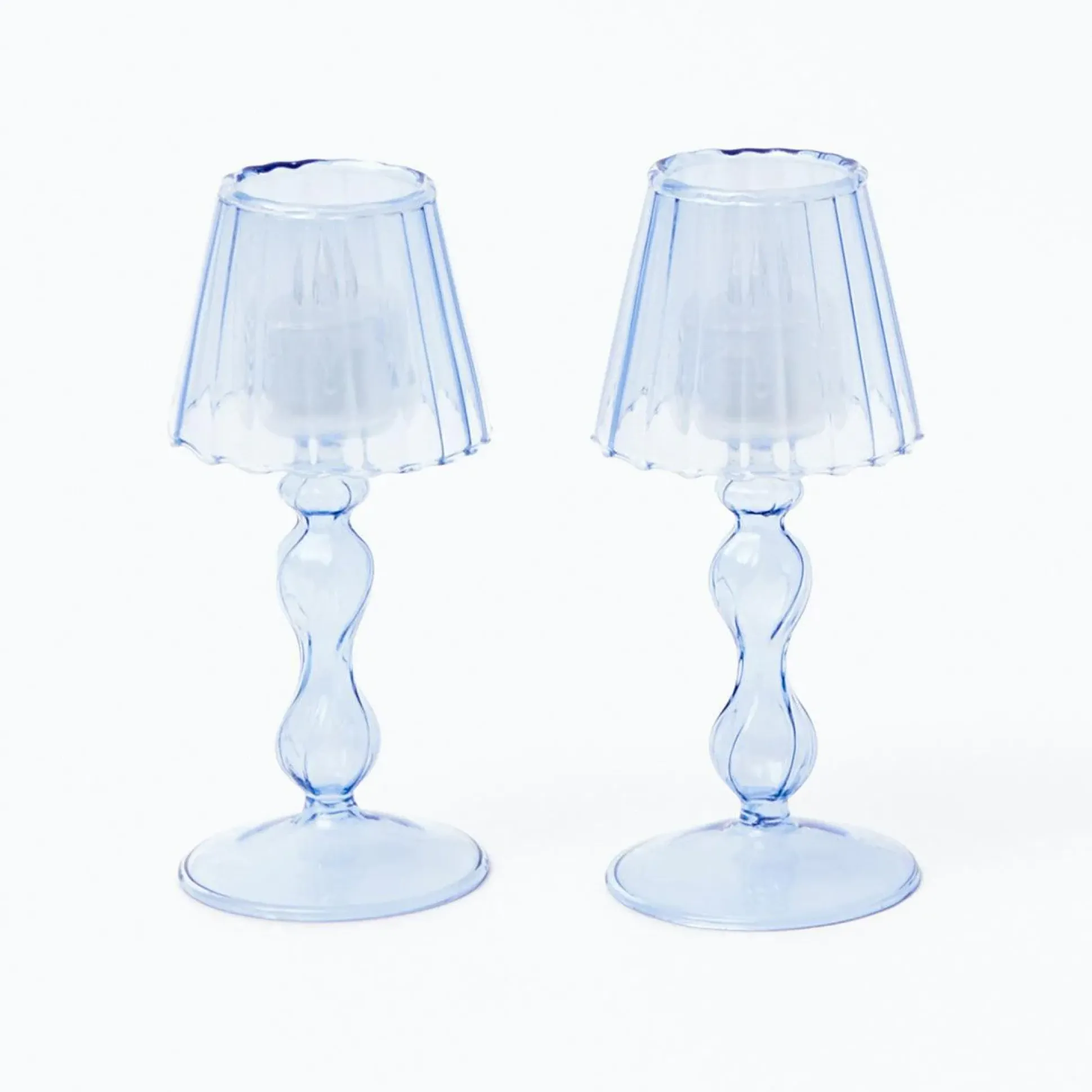Blue Glass Lantern Tea Light Holder (Pair) - 18 Cm