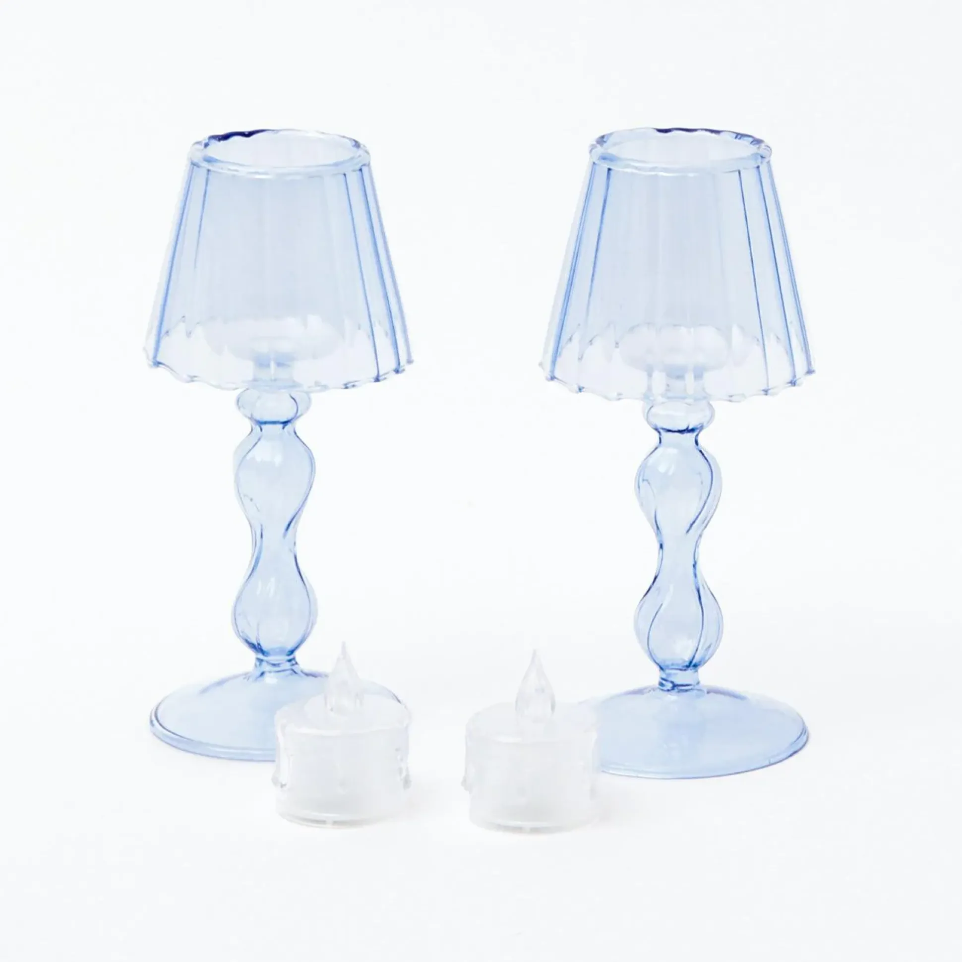 Blue Glass Lantern Tea Light Holder (Pair) - 18 Cm