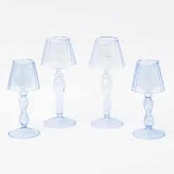 Blue Glass Lantern Tea Light Holder Set