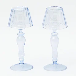 Blue Glass Lantern Tea Light Holders (Pair) - 24Cm