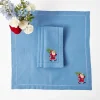 Blue Hand Embroidered Father Christmas Napkins (Set Of 4)