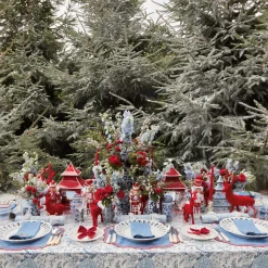 Blue Hand Embroidered Father Christmas Napkins (Set Of 4)