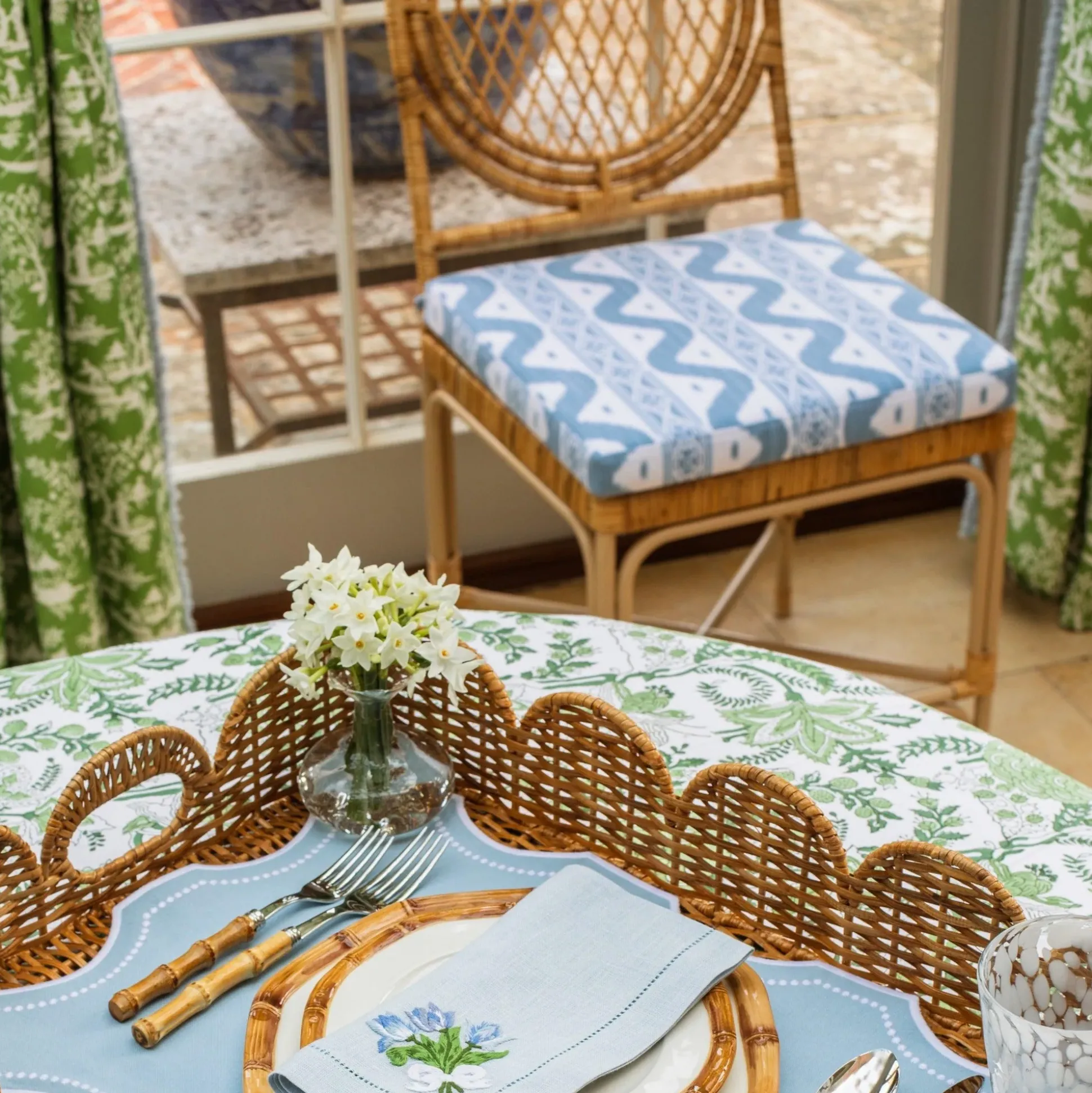 Blue Ikat Seat Pad Cushion