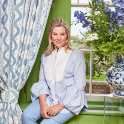 Blue Ikat Stripe Fabric