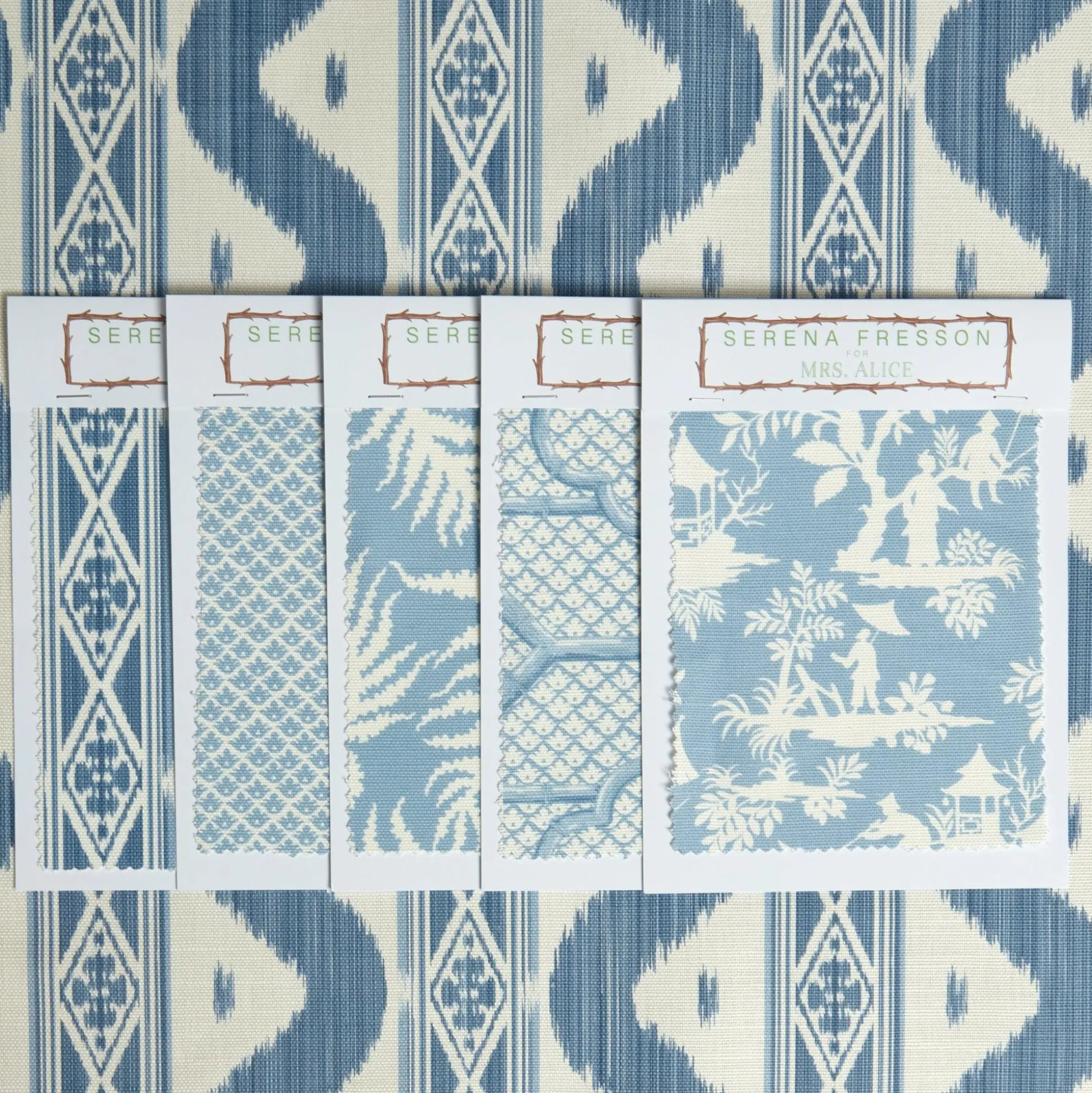 Blue Ikat Stripe Fabric