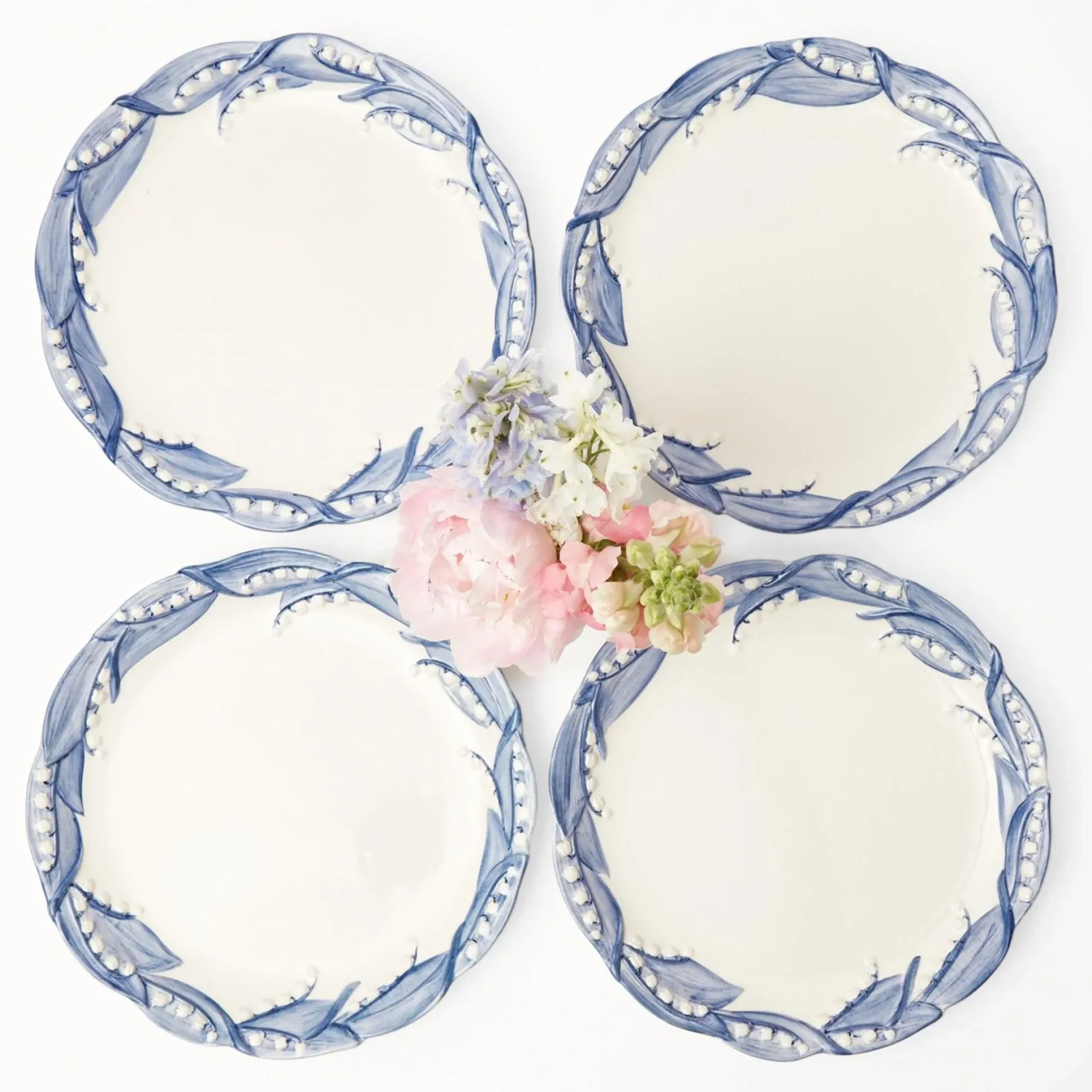 Blue Lily Of The Valley Dinner Plates (Set Of 4)