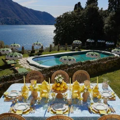 Blue Melograno & Fleur Yellow Linen Set