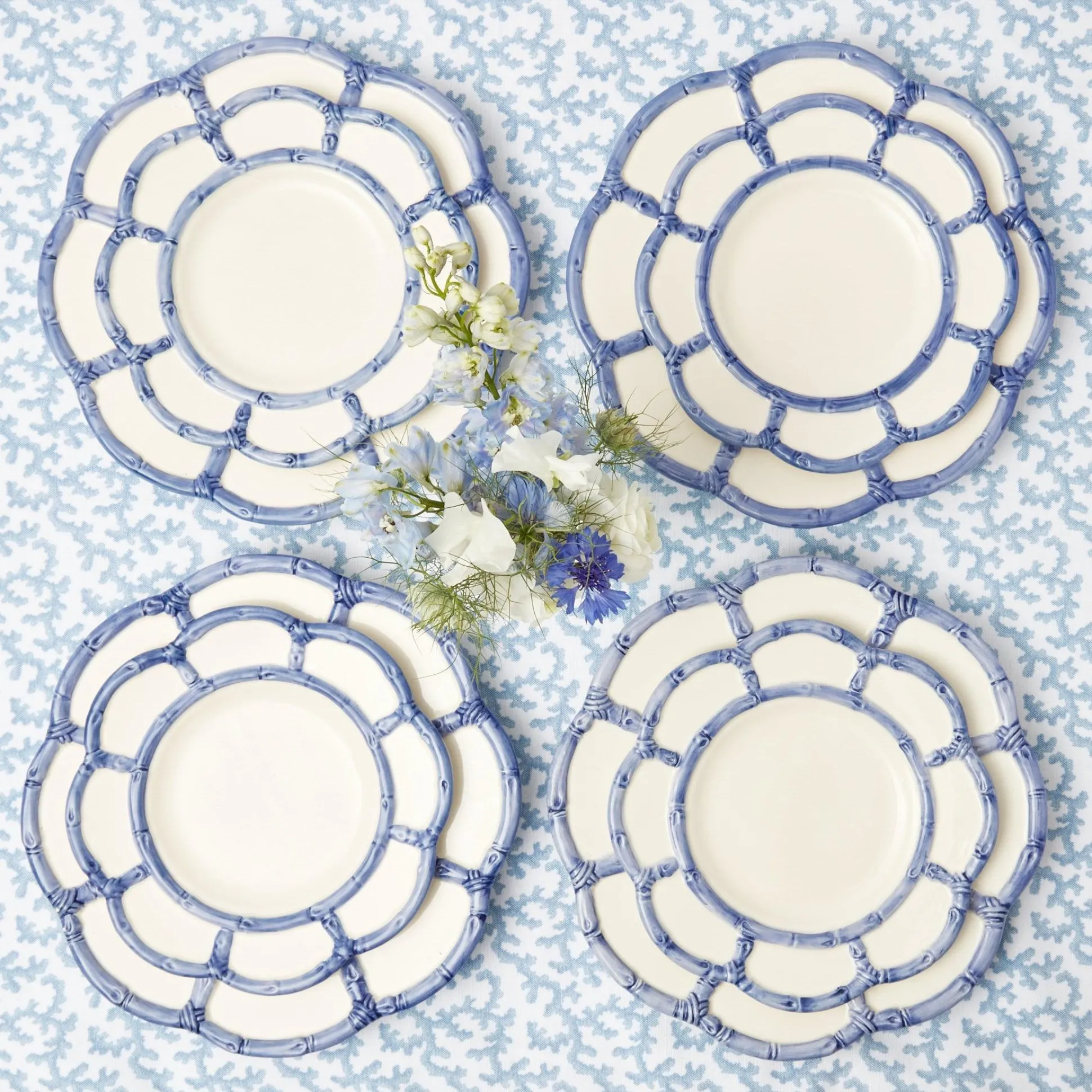 Blue Petal Bamboo Dinner & Starter Plates (Set Of 8)