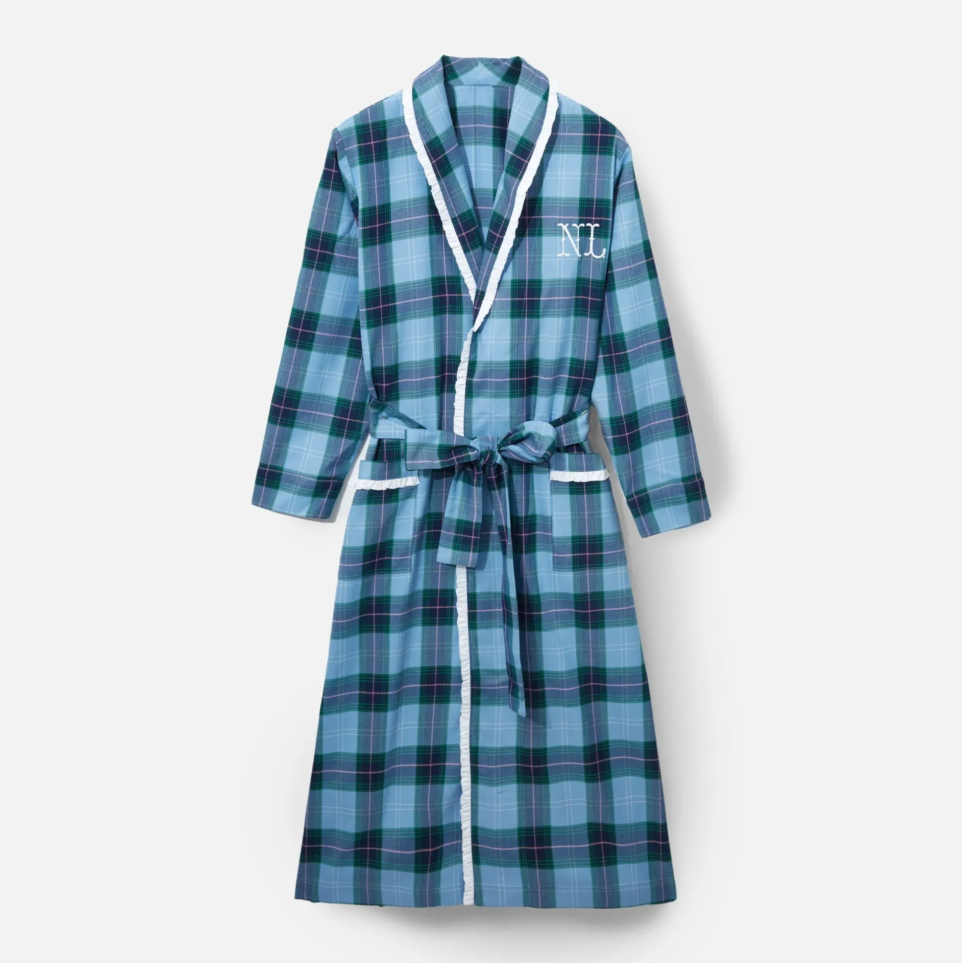 Blue Tartan Frilled Dressing Gown