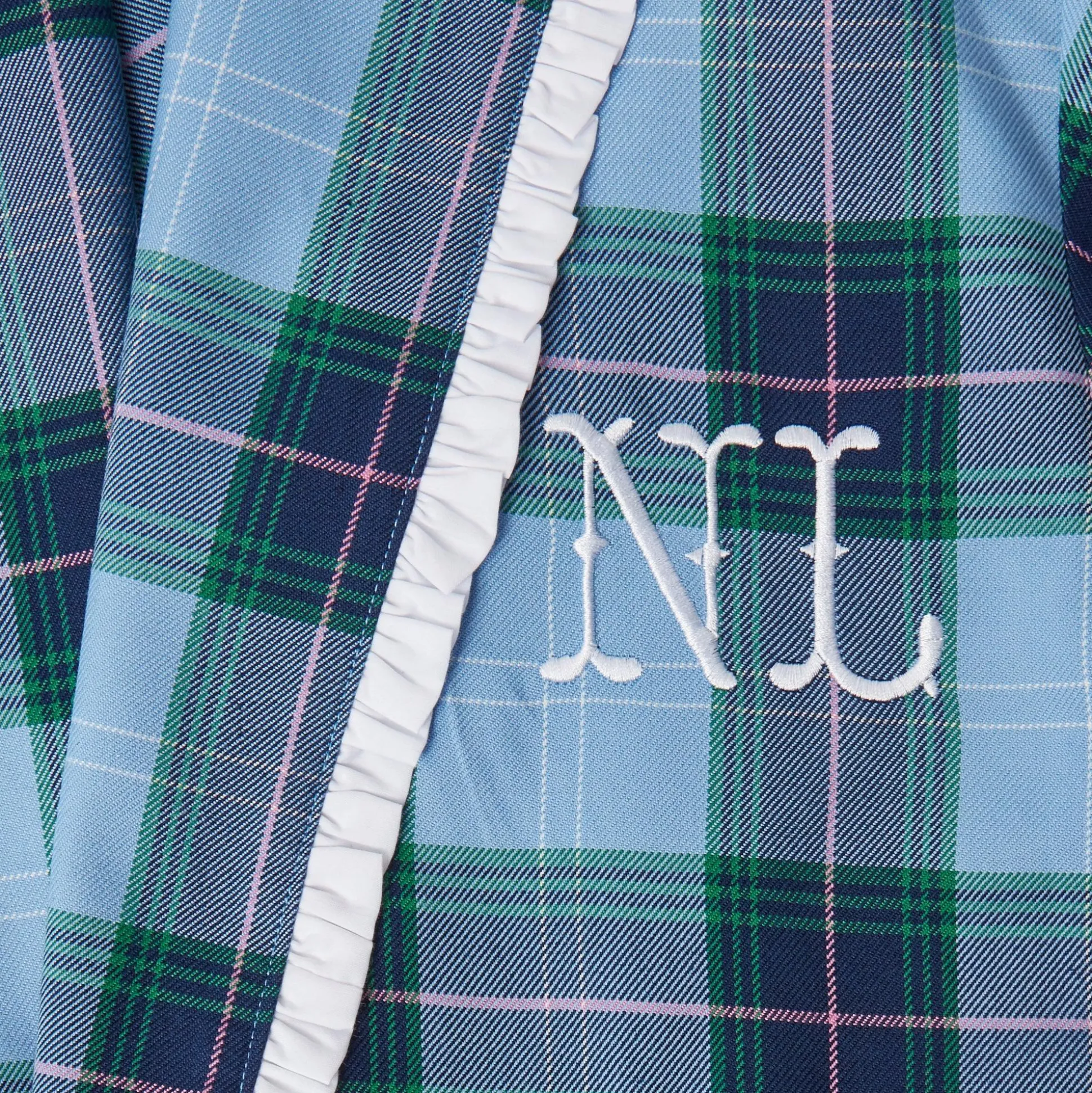 Blue Tartan Frilled Dressing Gown
