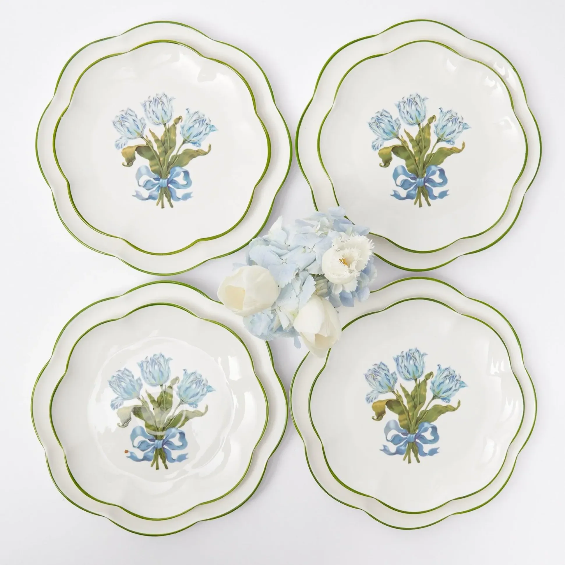 Blue Tulip Dinner & Starter Plates (Set Of 8)
