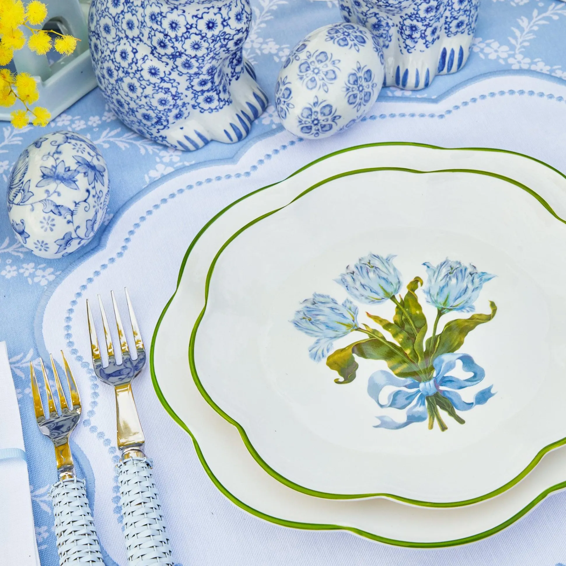 Blue Tulip Dinner & Starter Plates (Set Of 8)