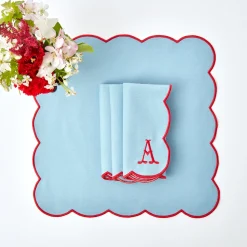 Blue With Red Scallop Napkins (Set Of 4)